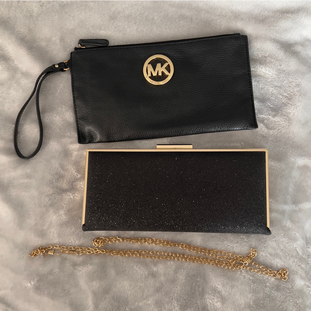 BUNDLE!! Michael Kors Wristlet plus bonus black/gold clutch